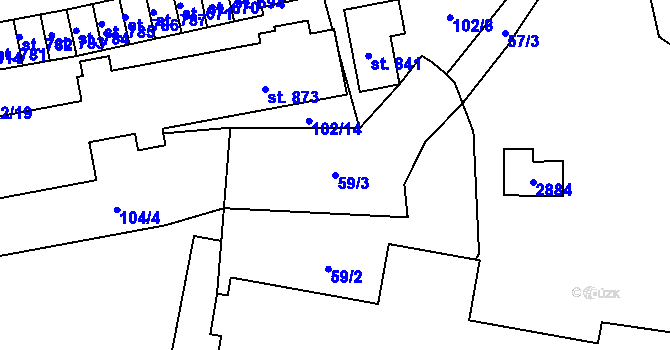 Parcela st. 59/3 v KÚ Mladé Buky, Katastrální mapa