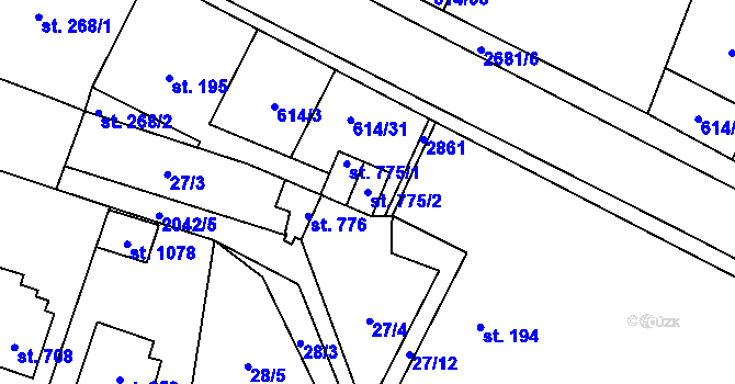 Parcela st. 775/2 v KÚ Mladé Buky, Katastrální mapa