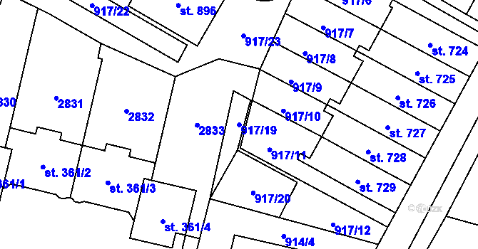 Parcela st. 917/19 v KÚ Mladé Buky, Katastrální mapa