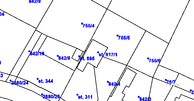 Parcela st. 917/2 v KÚ Mladé Buky, Katastrální mapa