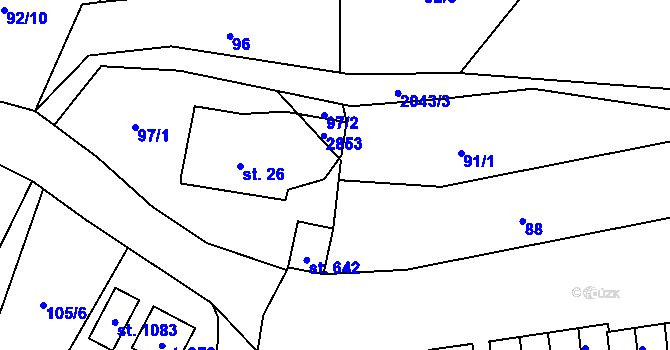 Parcela st. 91/2 v KÚ Mladé Buky, Katastrální mapa