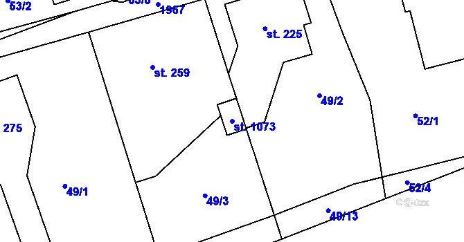 Parcela st. 1073 v KÚ Mladé Buky, Katastrální mapa
