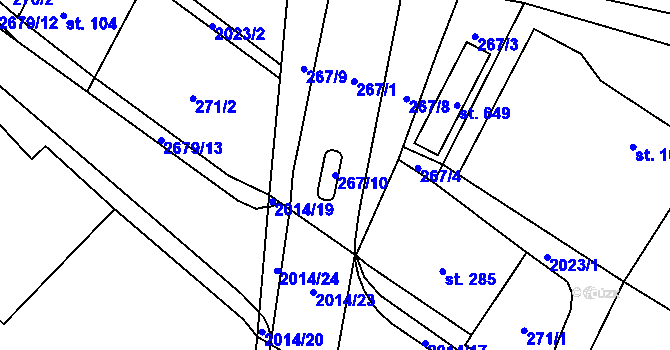 Parcela st. 267/10 v KÚ Mladé Buky, Katastrální mapa