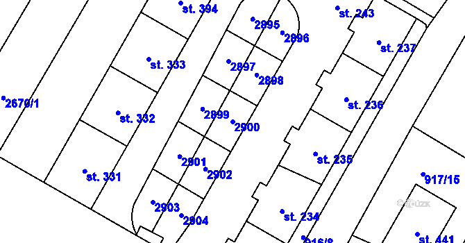 Parcela st. 2900 v KÚ Mladé Buky, Katastrální mapa