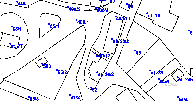 Parcela st. 400/10 v KÚ Mladecko, Katastrální mapa