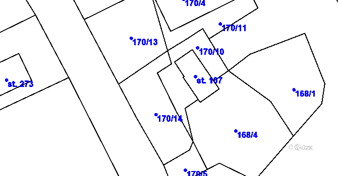 Parcela st. 170/9 v KÚ Mladecko, Katastrální mapa