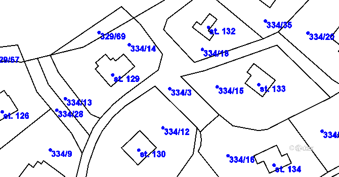 Parcela st. 334/3 v KÚ Mladecko, Katastrální mapa