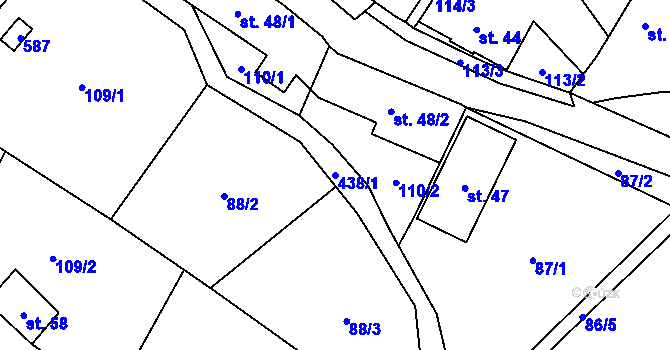 Parcela st. 438/1 v KÚ Mladecko, Katastrální mapa