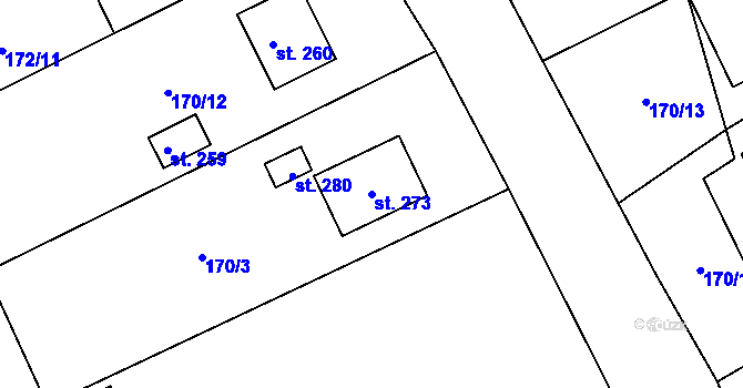 Parcela st. 273 v KÚ Mladecko, Katastrální mapa