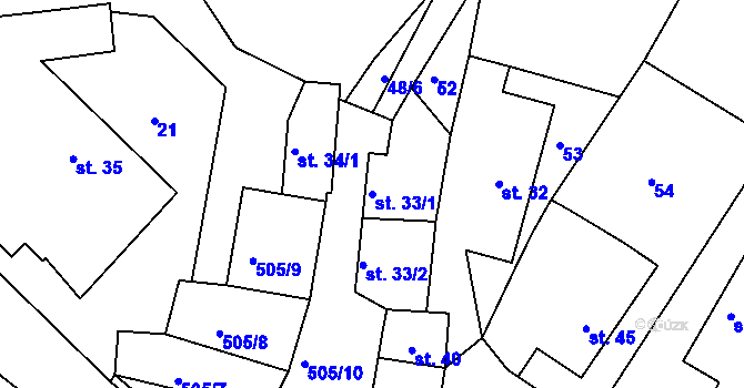 Parcela st. 33/1 v KÚ Měrotín, Katastrální mapa