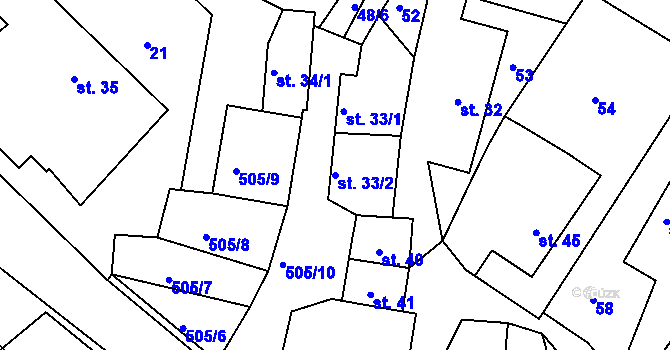 Parcela st. 33/2 v KÚ Měrotín, Katastrální mapa