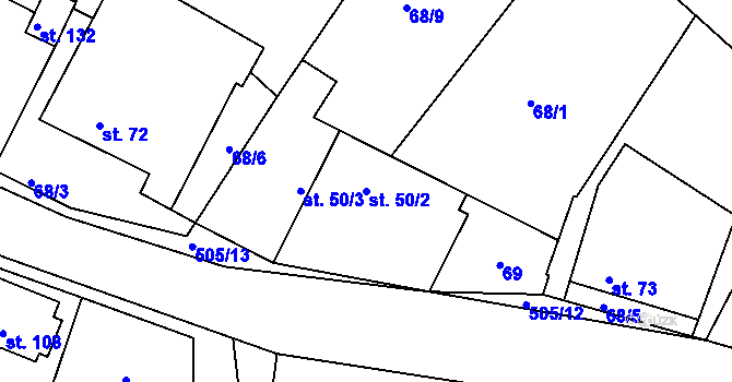 Parcela st. 50/2 v KÚ Měrotín, Katastrální mapa