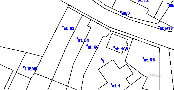 Parcela st. 60 v KÚ Měrotín, Katastrální mapa
