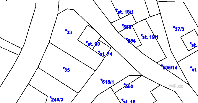 Parcela st. 74 v KÚ Měrotín, Katastrální mapa