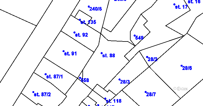 Parcela st. 88 v KÚ Měrotín, Katastrální mapa