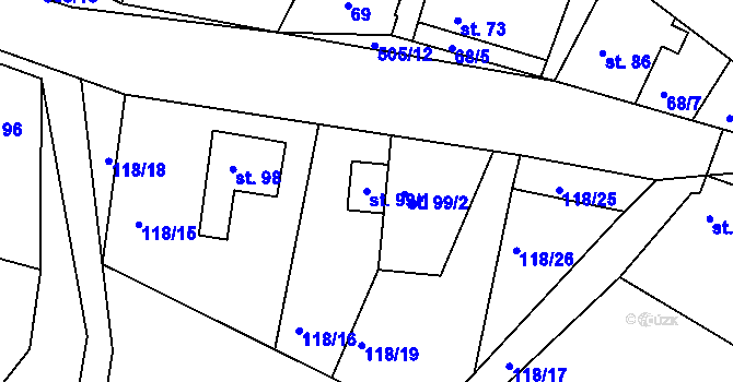 Parcela st. 99/1 v KÚ Měrotín, Katastrální mapa