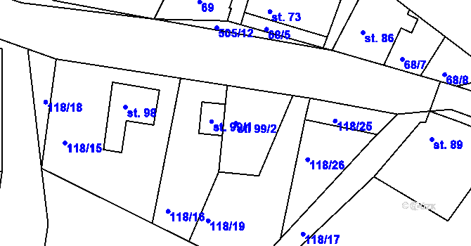 Parcela st. 99/2 v KÚ Měrotín, Katastrální mapa