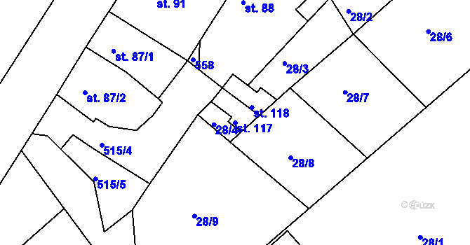 Parcela st. 117 v KÚ Měrotín, Katastrální mapa
