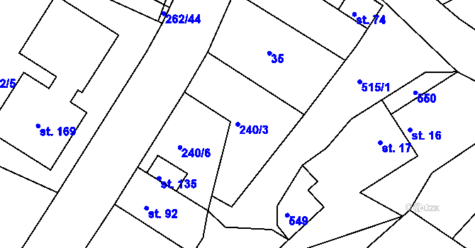 Parcela st. 240/3 v KÚ Měrotín, Katastrální mapa