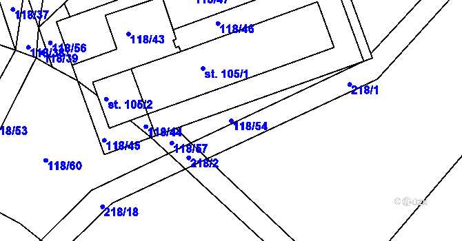 Parcela st. 118/54 v KÚ Měrotín, Katastrální mapa