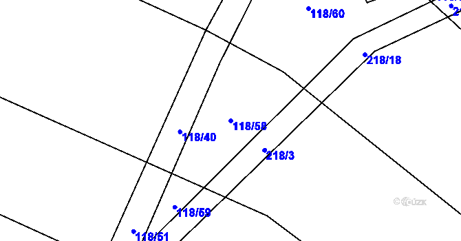 Parcela st. 118/58 v KÚ Měrotín, Katastrální mapa