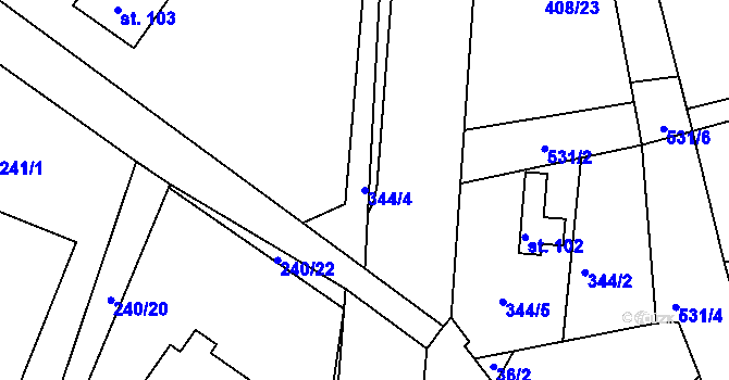 Parcela st. 344/4 v KÚ Měrotín, Katastrální mapa