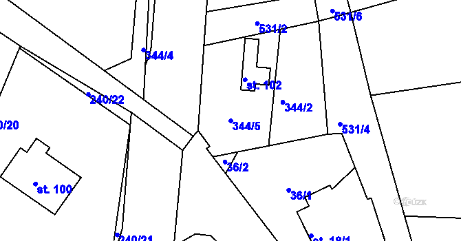 Parcela st. 344/5 v KÚ Měrotín, Katastrální mapa