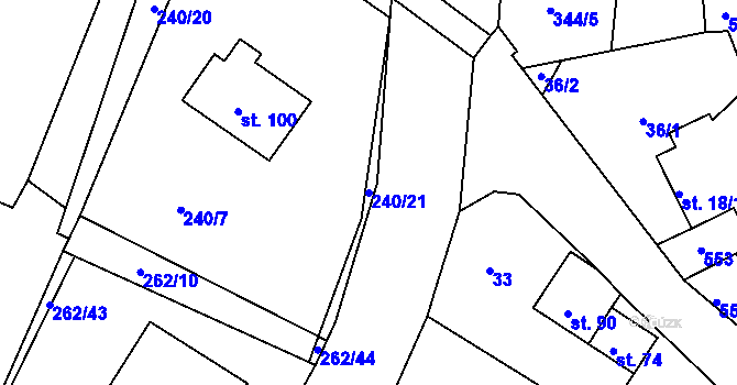 Parcela st. 240/21 v KÚ Měrotín, Katastrální mapa