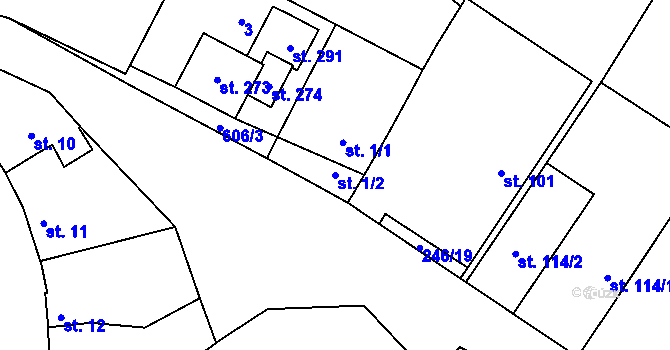 Parcela st. 1/2 v KÚ Mladeč, Katastrální mapa