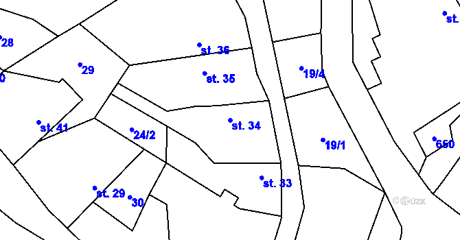 Parcela st. 34 v KÚ Mladeč, Katastrální mapa