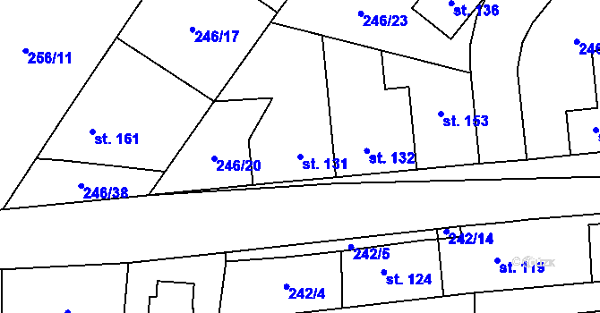 Parcela st. 131 v KÚ Mladeč, Katastrální mapa