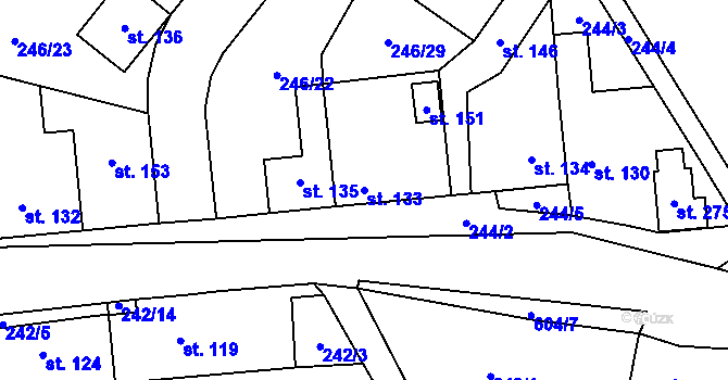 Parcela st. 133 v KÚ Mladeč, Katastrální mapa