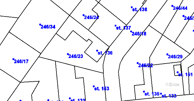 Parcela st. 136 v KÚ Mladeč, Katastrální mapa