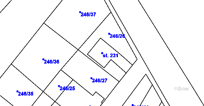 Parcela st. 231 v KÚ Mladeč, Katastrální mapa