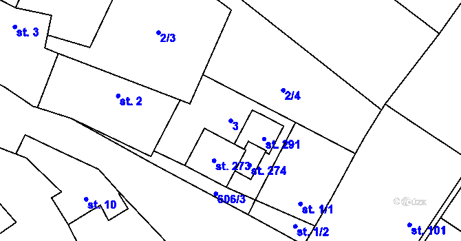 Parcela st. 3 v KÚ Mladeč, Katastrální mapa