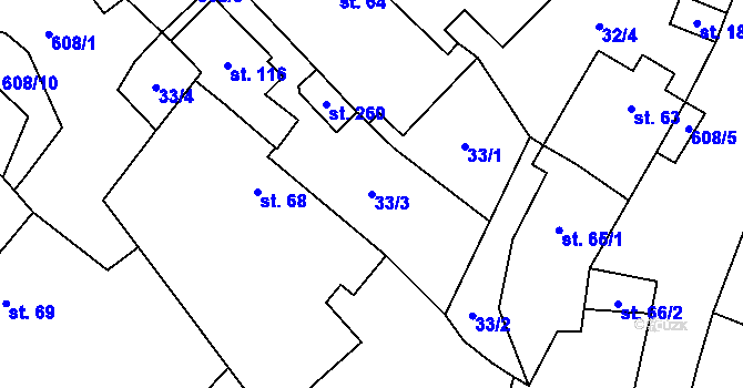 Parcela st. 33/3 v KÚ Mladeč, Katastrální mapa
