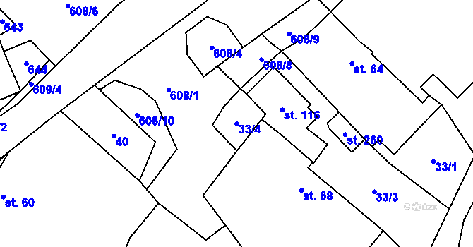 Parcela st. 33/4 v KÚ Mladeč, Katastrální mapa