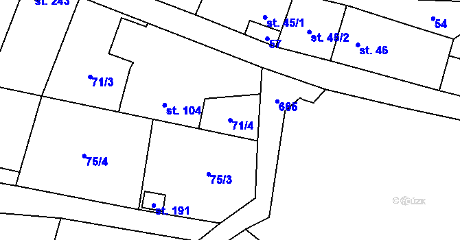 Parcela st. 71/4 v KÚ Mladeč, Katastrální mapa