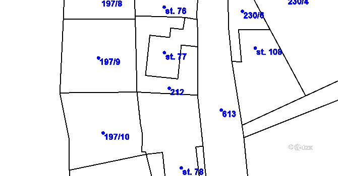 Parcela st. 212 v KÚ Mladeč, Katastrální mapa