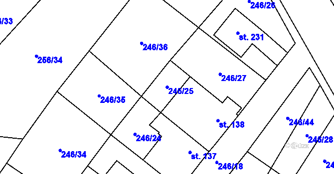 Parcela st. 246/25 v KÚ Mladeč, Katastrální mapa