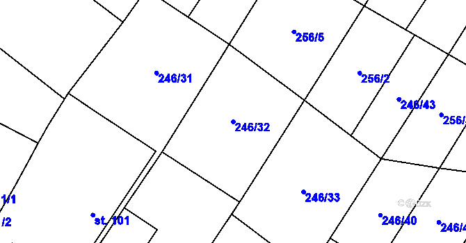Parcela st. 246/32 v KÚ Mladeč, Katastrální mapa