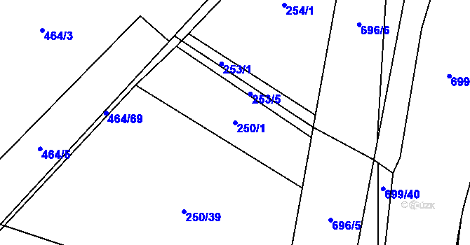 Parcela st. 250/1 v KÚ Mladeč, Katastrální mapa