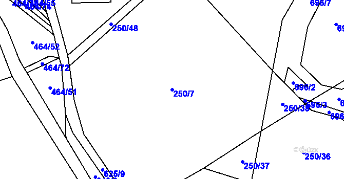 Parcela st. 250/7 v KÚ Mladeč, Katastrální mapa