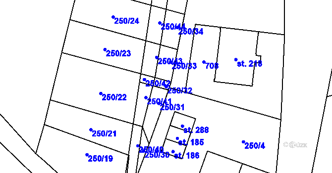 Parcela st. 250/32 v KÚ Mladeč, Katastrální mapa