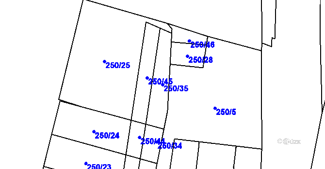 Parcela st. 250/35 v KÚ Mladeč, Katastrální mapa