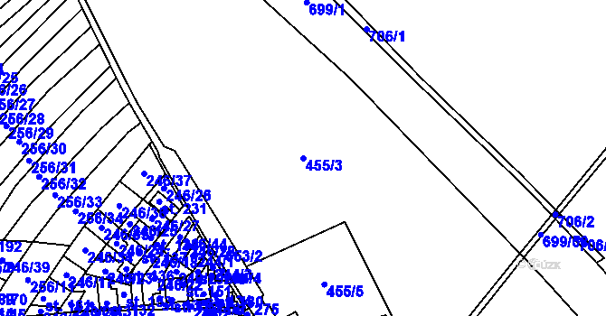 Parcela st. 455/3 v KÚ Mladeč, Katastrální mapa
