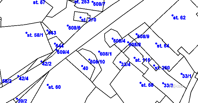 Parcela st. 608/1 v KÚ Mladeč, Katastrální mapa