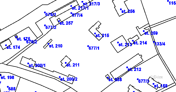 Parcela st. 677/1 v KÚ Mladeč, Katastrální mapa