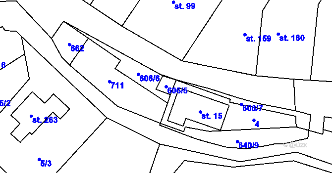 Parcela st. 606/5 v KÚ Mladeč, Katastrální mapa