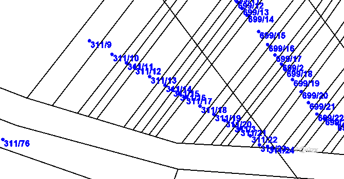 Parcela st. 311/15 v KÚ Mladeč, Katastrální mapa
